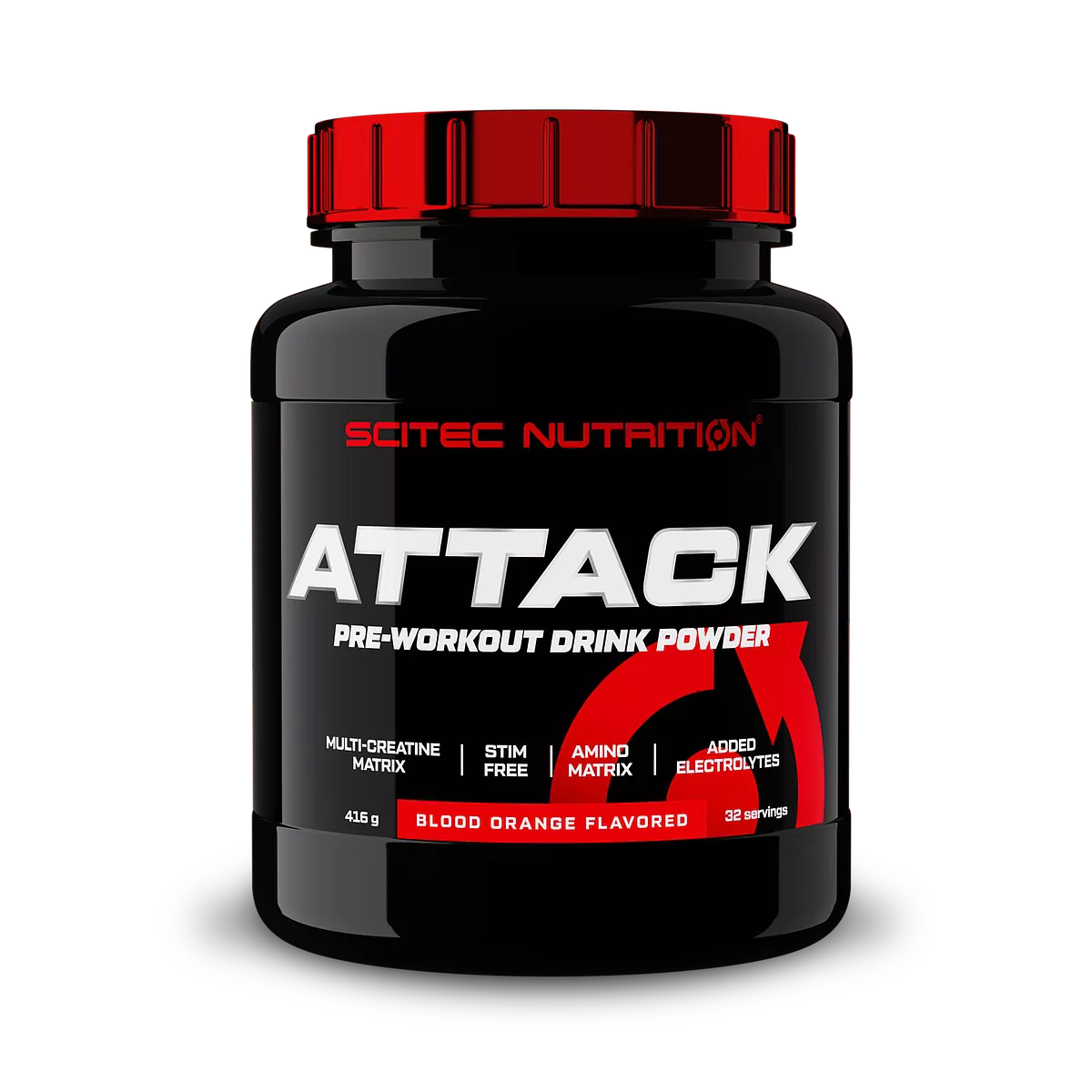 Scitec Nutrition Attack 416 гр. с вкус на кървав портокал, опаковка отпред