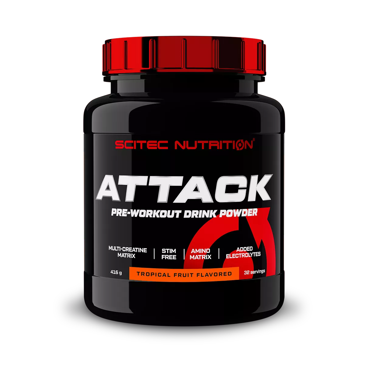 Scitec Nutrition Attack 416 гр. с вкус на тропически плодове, опаковка отпред