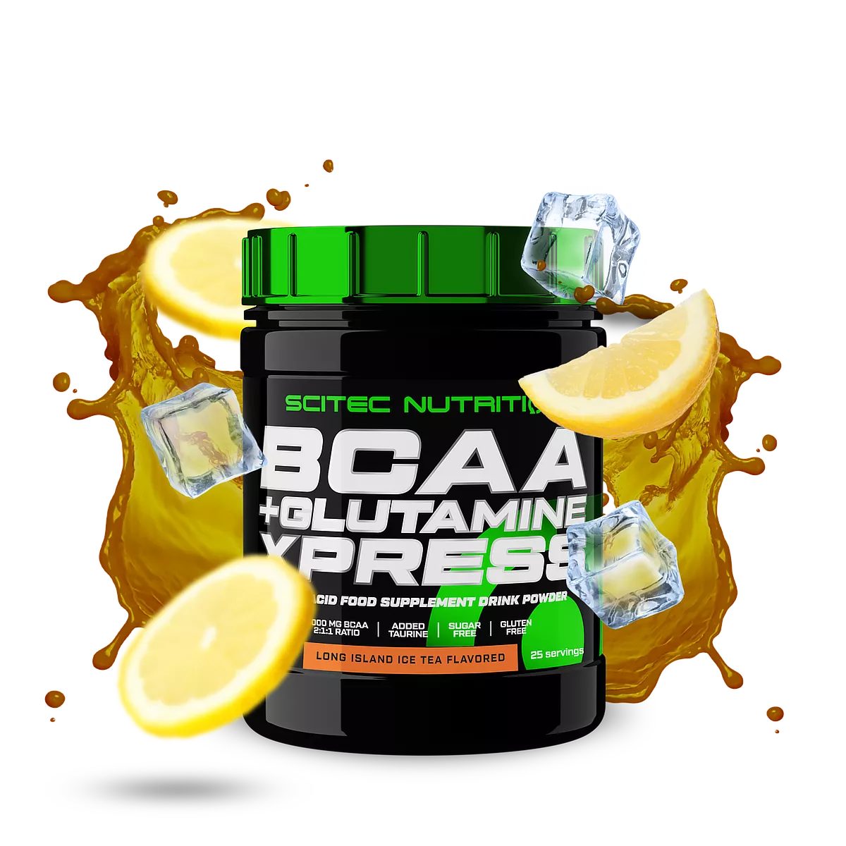 Етикет на Scitec Nutrition BCAA + Glutamine Xpress с подчертани активни съставки