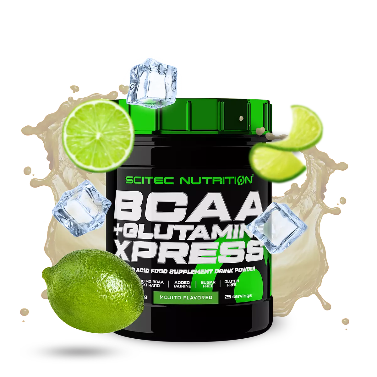 Различни вкусове на Scitec Nutrition BCAA + Glutamine Xpress, подредени един до друг