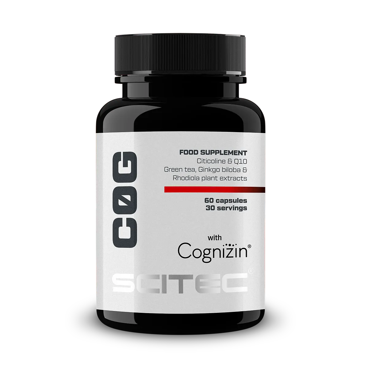 Опаковка на Scitec Nutrition C0G (60 капсули) с логото на марката и информация за продукта, на бял фон.