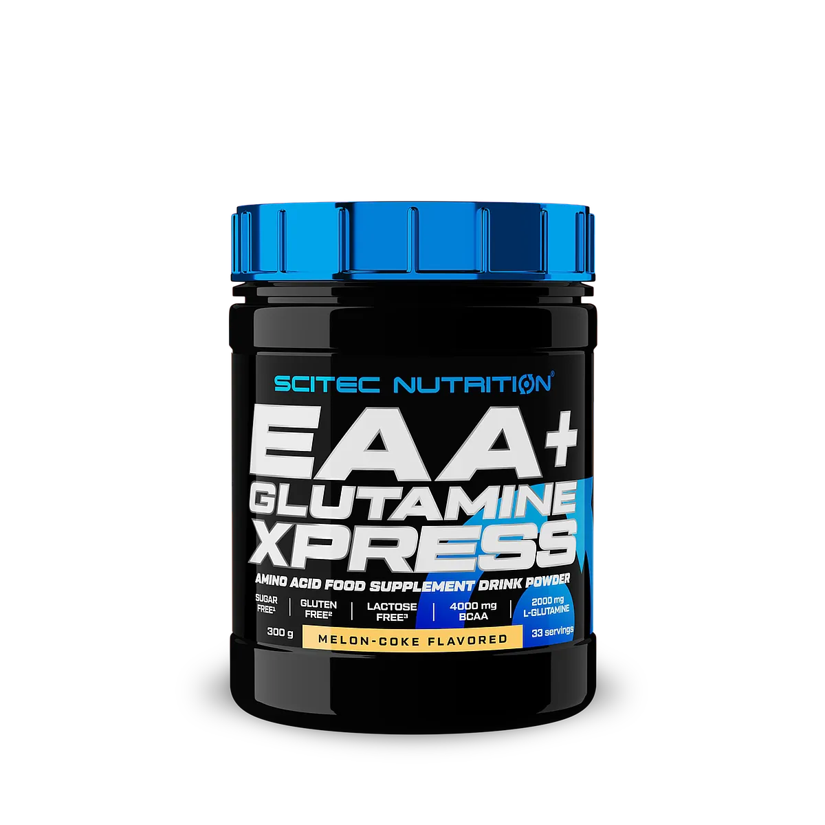 Опаковка Scitec Nutrition EAA + Glutamine Xpress с вкус на пъпеш-кола
