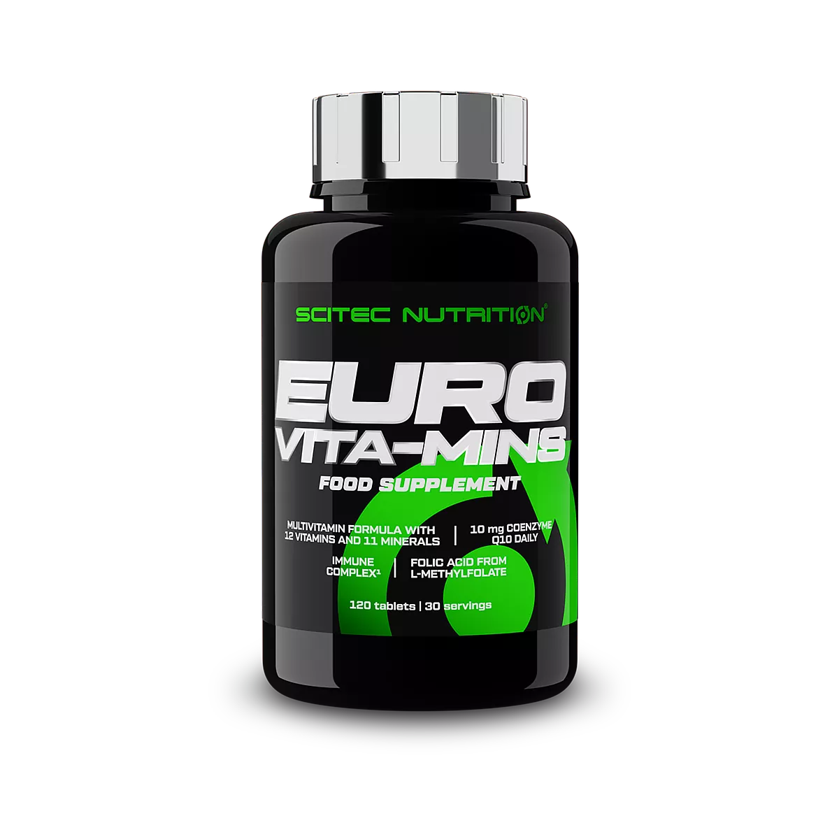 Опаковка на Scitec Nutrition Euro Vita-Mins (120 таблетки) с логото на марката и информация за продукта
