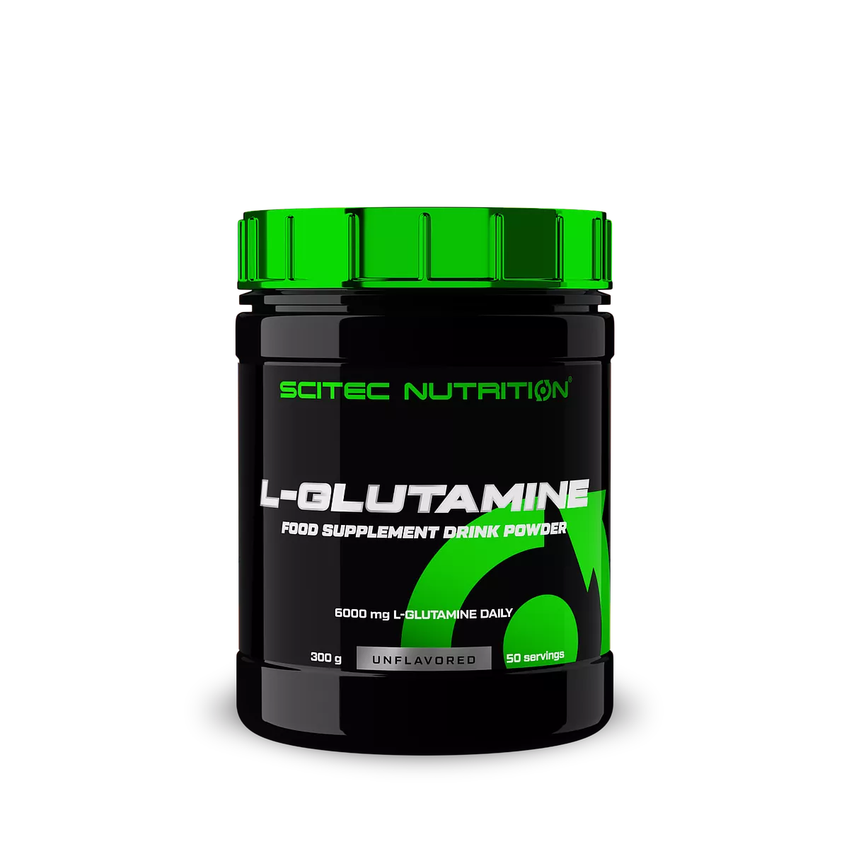 Опаковка Scitec Nutrition L-Glutamine 300 гр. на спортен фон