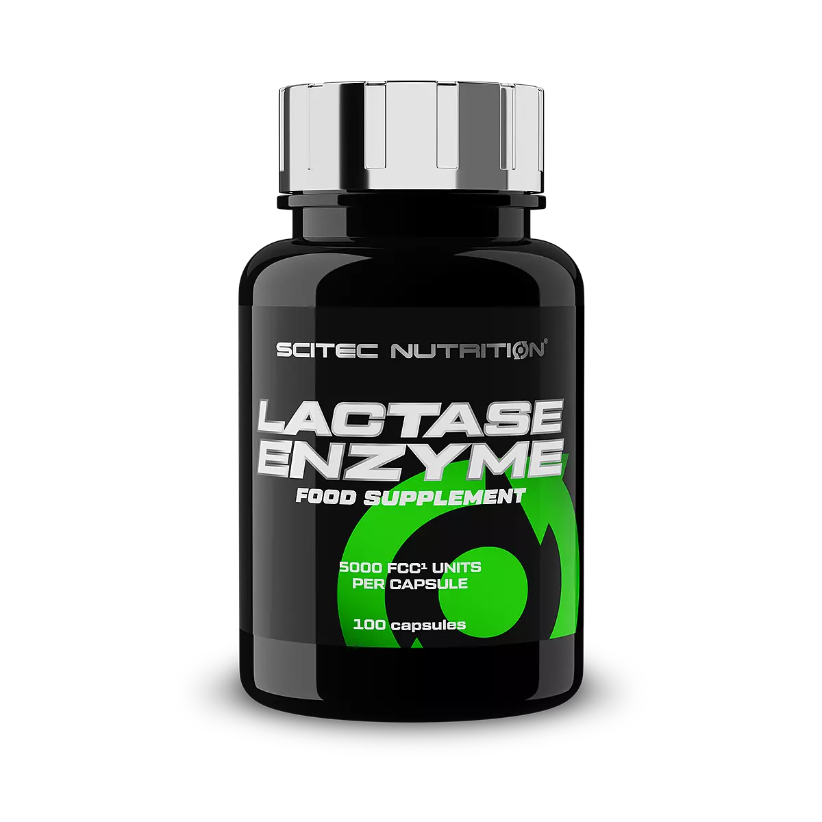 Опаковка на Scitec Nutrition Lactase Enzyme (100 капсули) с логото на марката и информация за продукта.