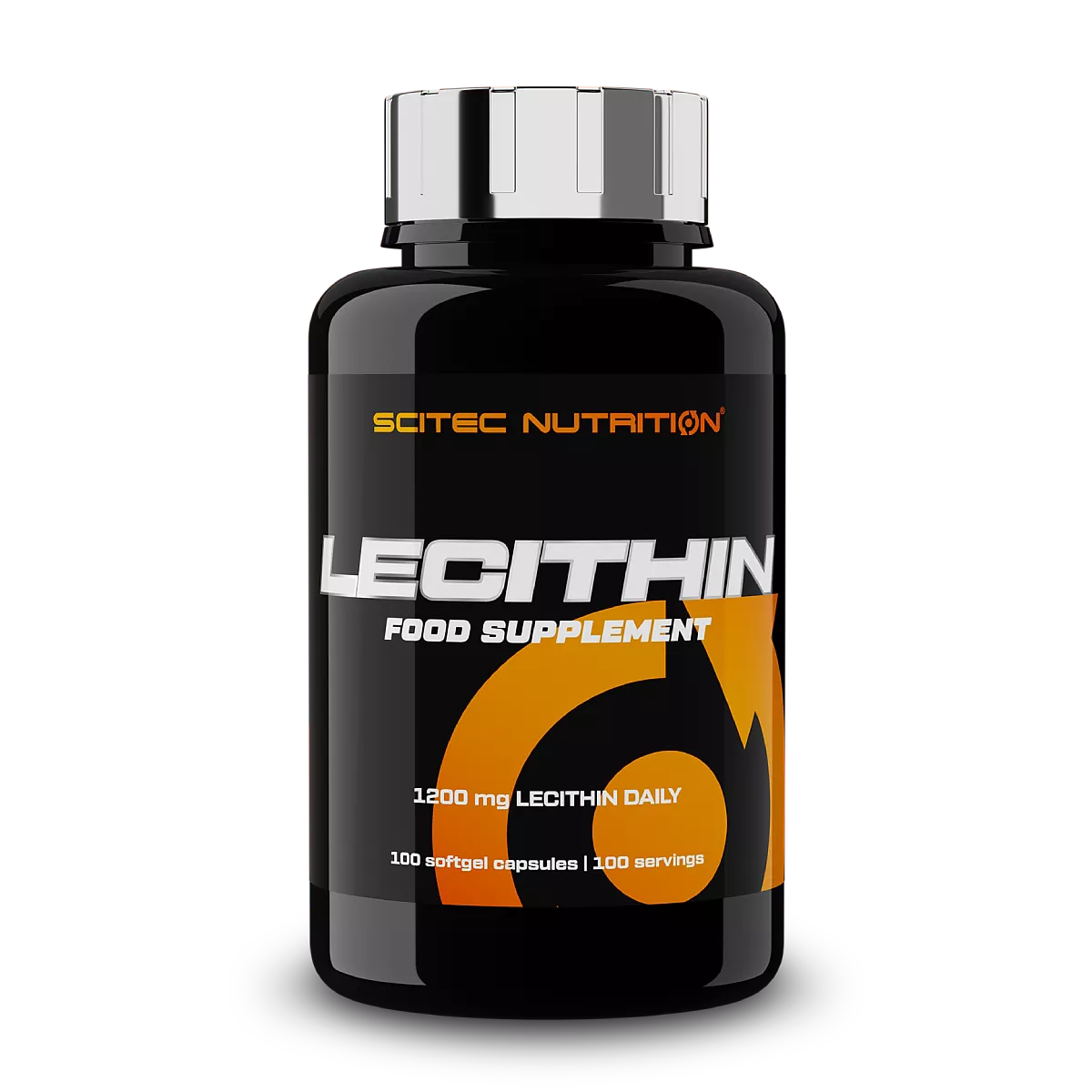 Опаковка на Scitec Nutrition Lecithin (100 капсули) със зелен етикет на бял фон