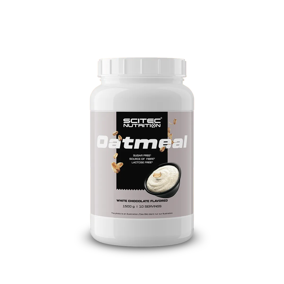 Опаковка Scitec Nutrition Oatmeal 1.5 кг с вкус Кокос, на фона на кокосови стърготини и пресен кокос