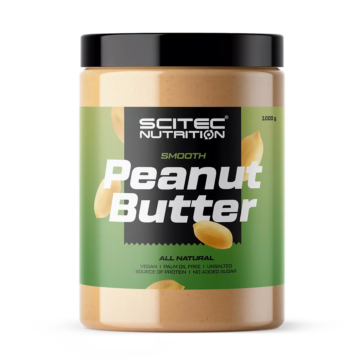 Голяма опаковка от 1 кг Scitec Nutrition Peanut Butter с етикет и капачка