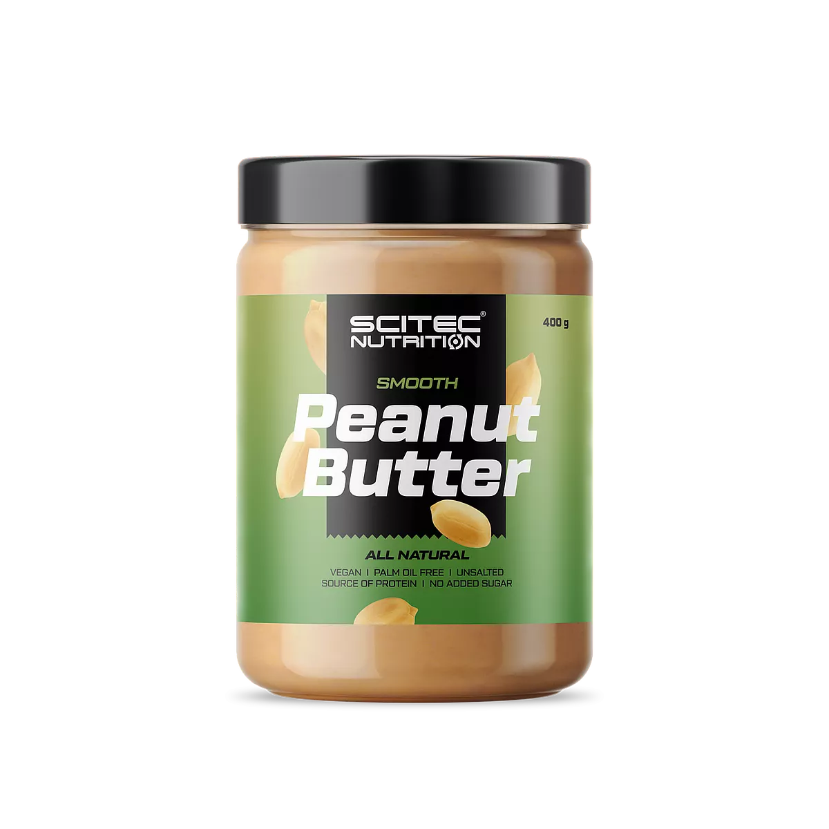 Буркан Scitec Nutrition Peanut Butter с етикет, показващ марката и продукта