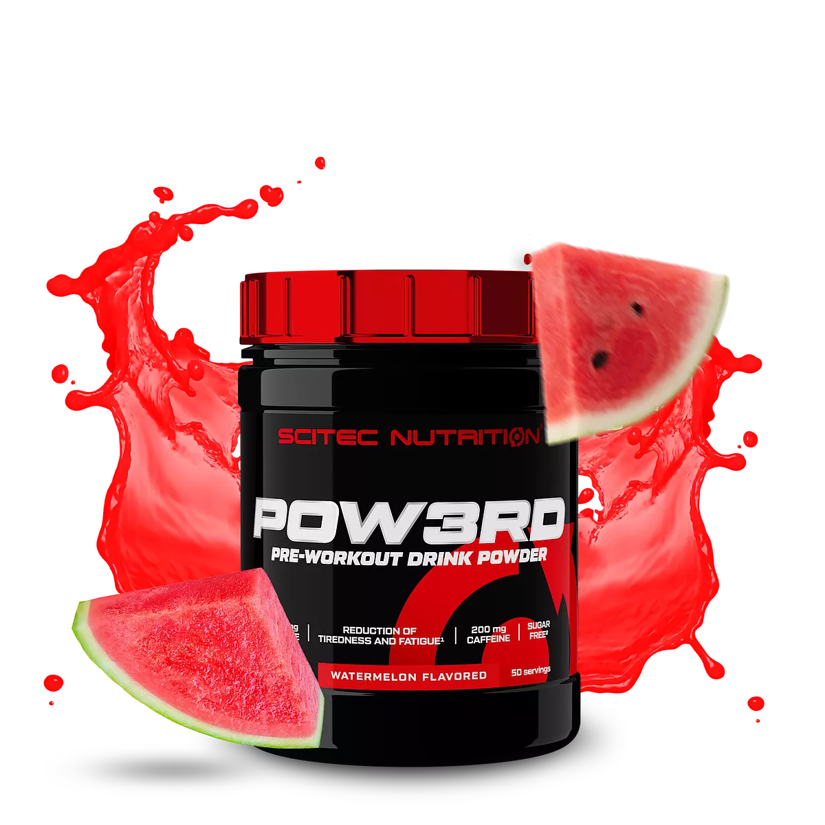 Отблизо на праха от Scitec Nutrition Pow3rd в шейкър или лъжичка, показващ текстурата и цвета