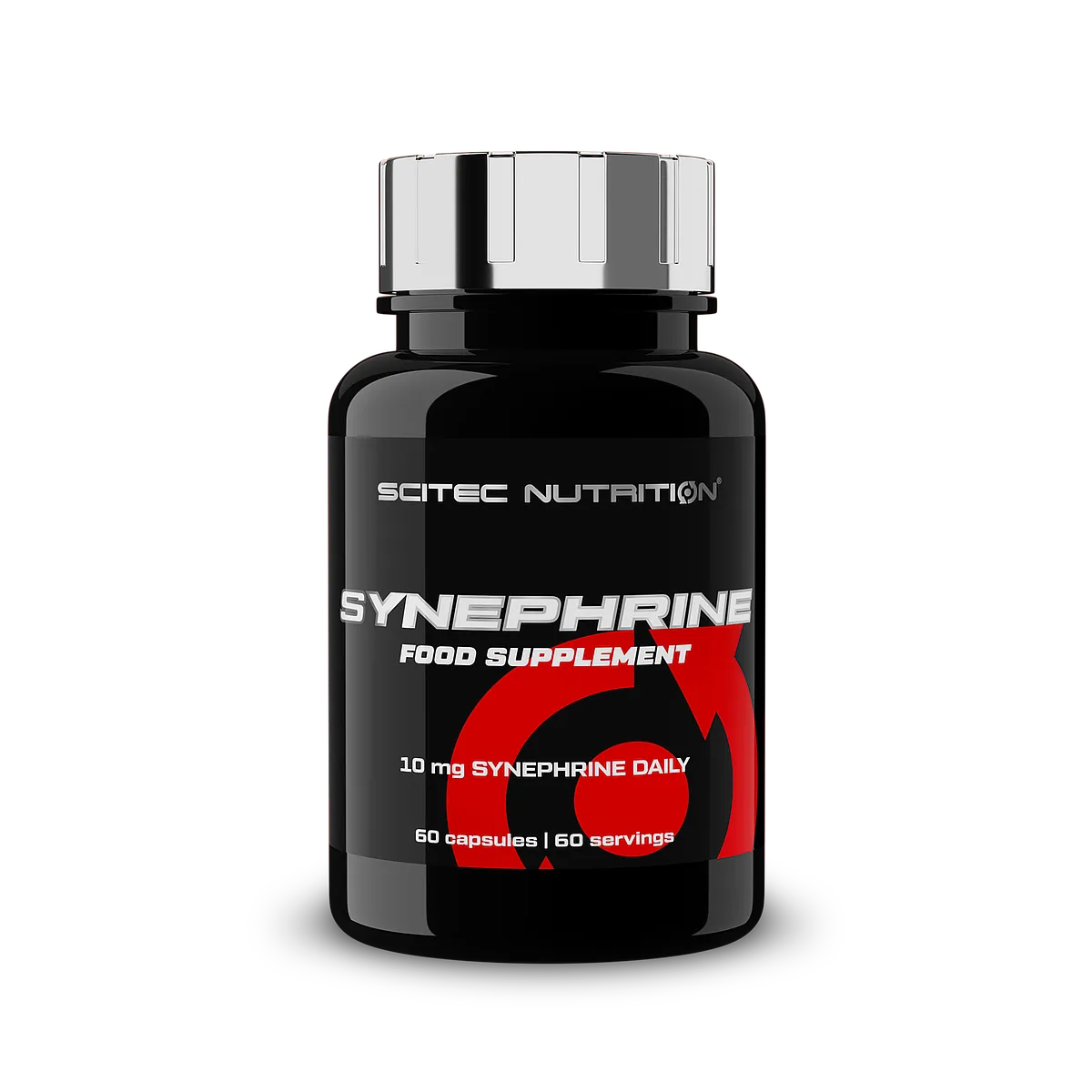 Опаковка на Scitec Nutrition Synephrine с 60 капсули, на преден план етикет с името на продукта и марката.