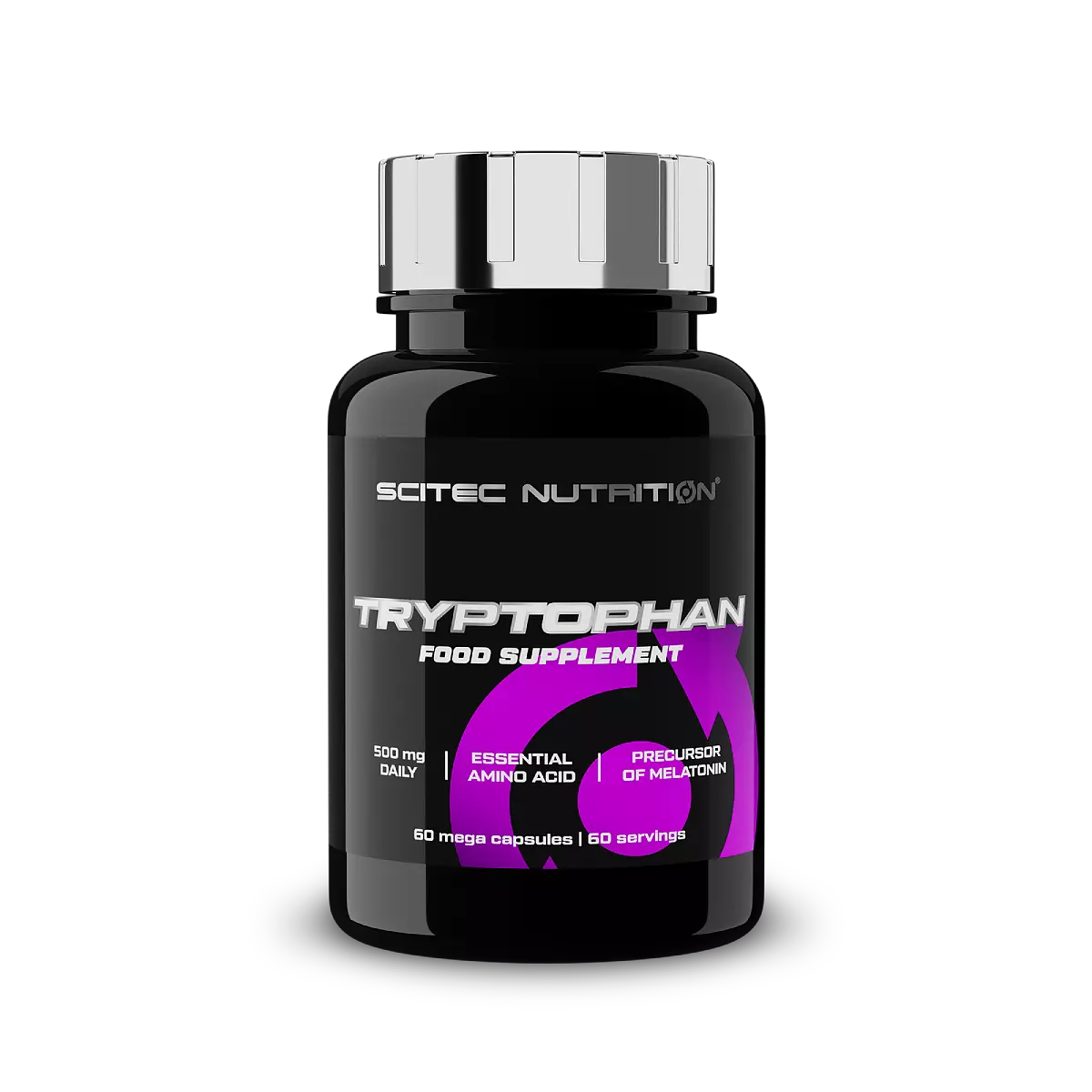 Опаковка на Scitec Nutrition Tryptophan (60 капс.), показваща името на продукта и марката.