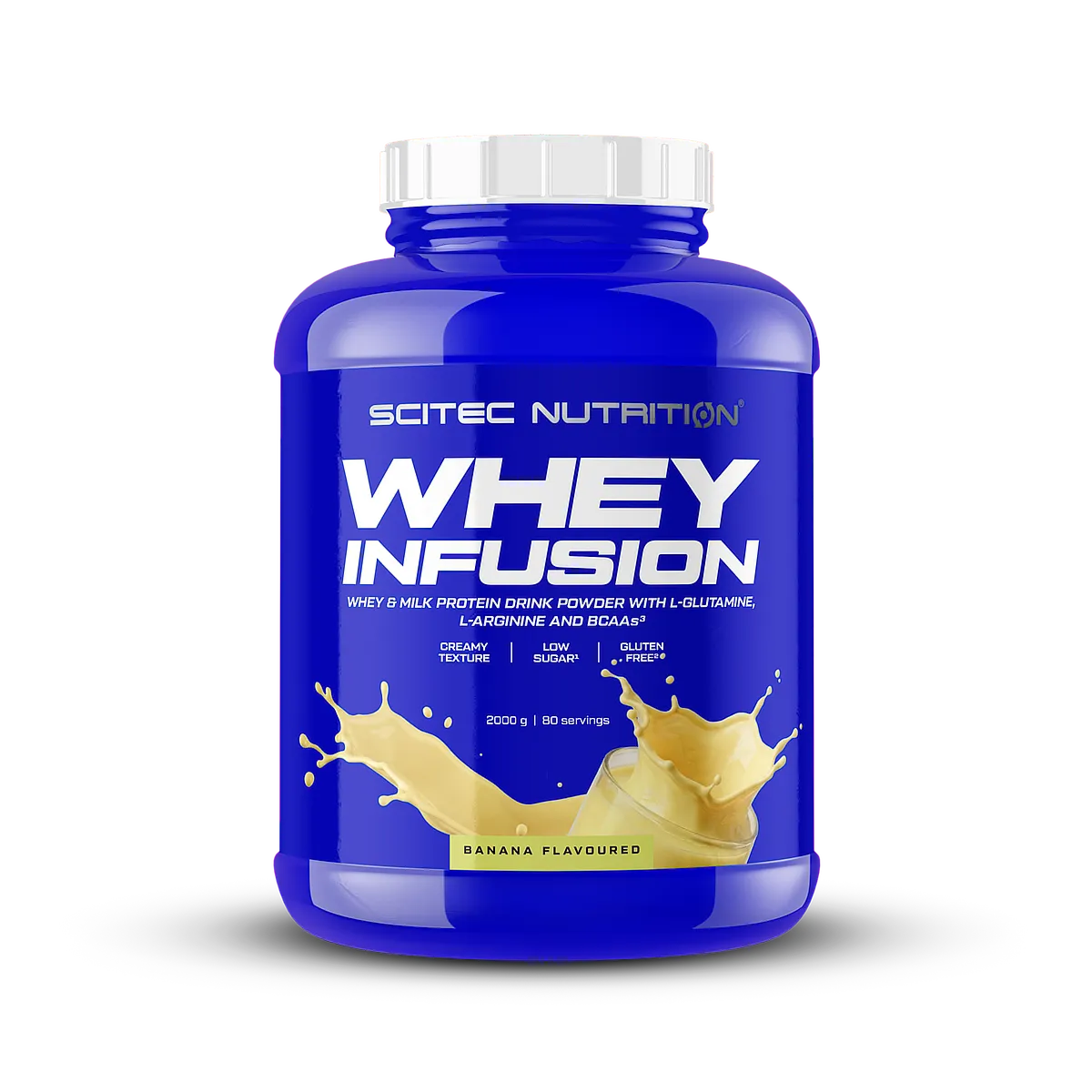 Изображение, показващо различните вкусове на Scitec Nutrition Whey Infusion, подредени един до друг.