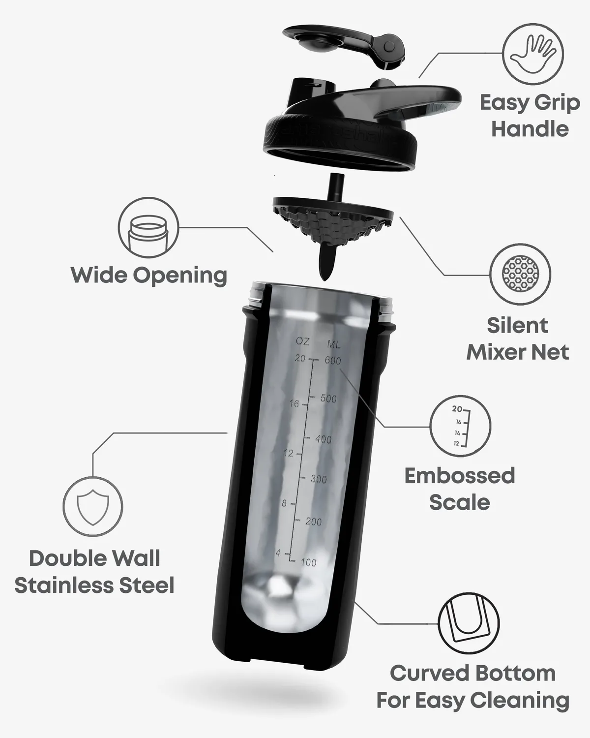 Smart Shake Insulated Steel — Черен 600 мл — снимка 4