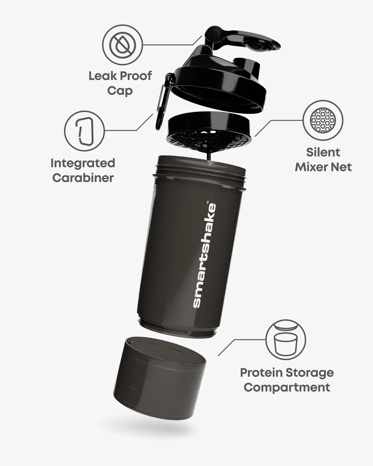 Smart Shake Original2Go ONE — Gunsmoke Black 800 мл — снимка 2