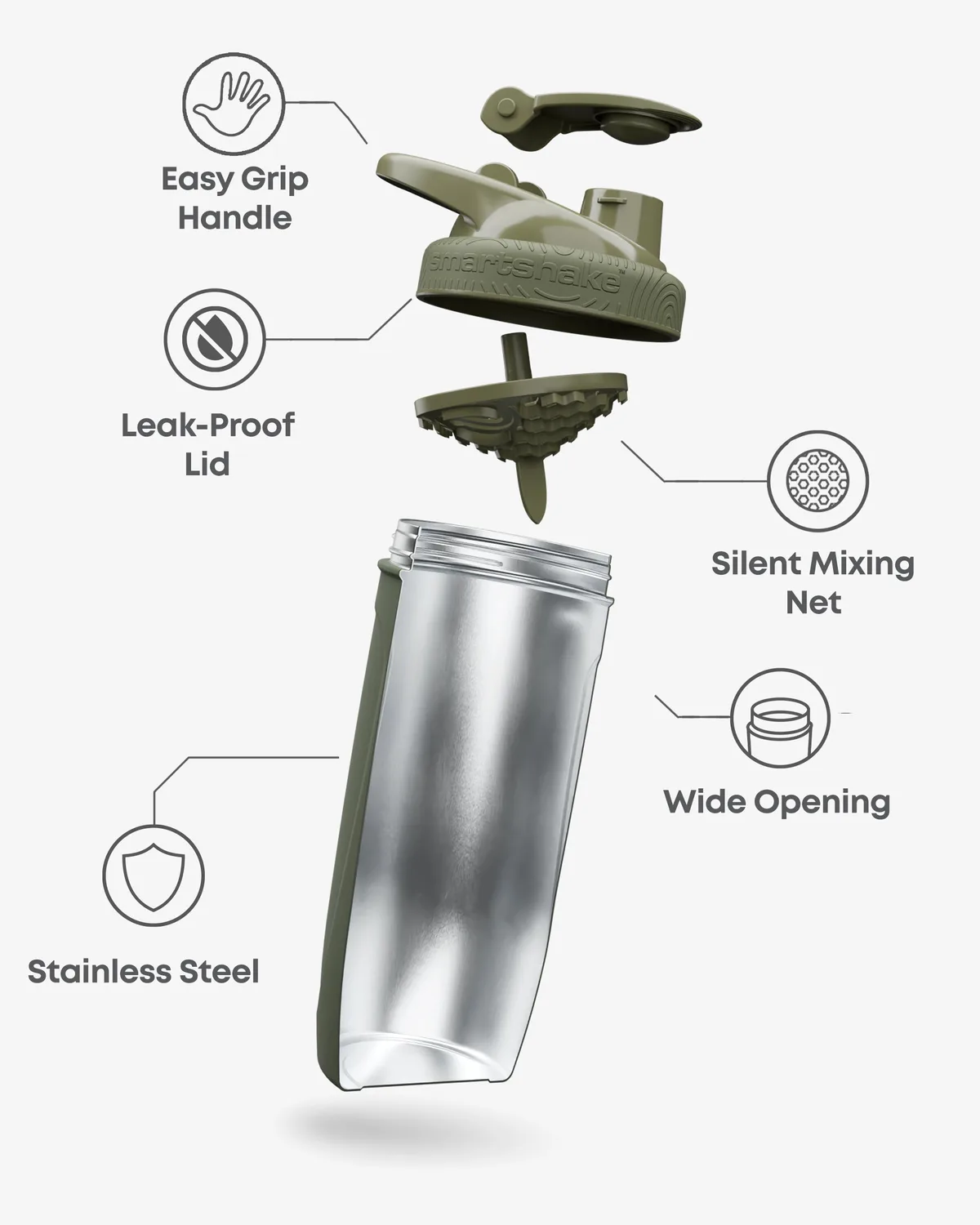 Smart Shake Reforce Stainless Steel — Army Green 900 мл — снимка 4