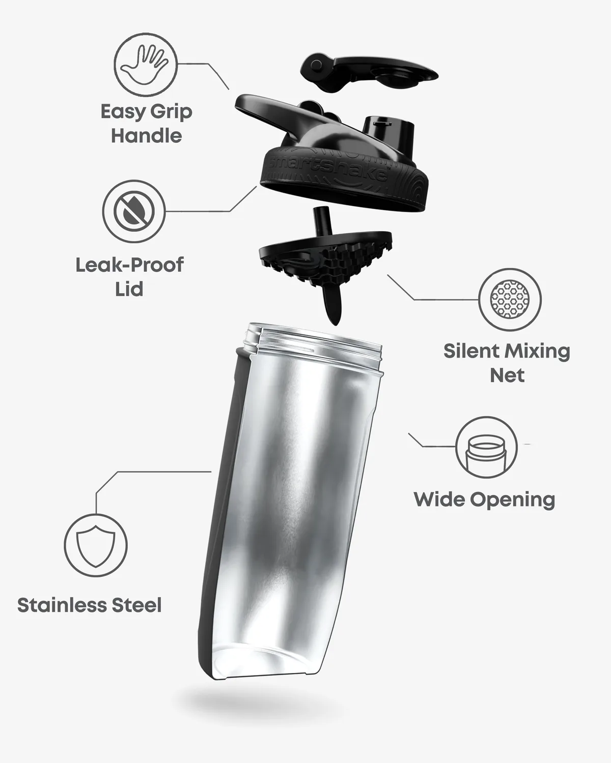 Smart Shake Reforce Stainless Steel — Черен 900 мл — снимка 4