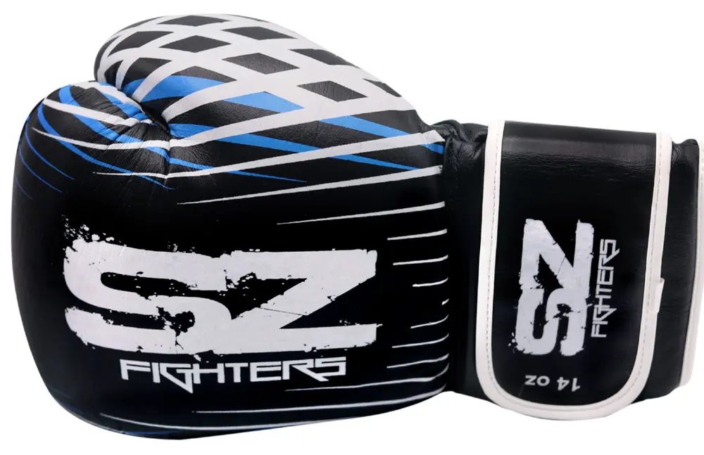 SZ Fighters – Боксови ръкавици естествена кожа – Plasma – Blue, страничен изглед