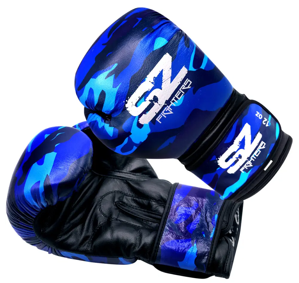 SZ Fighters – Боксови ръкавици естествена кожа – Camo – Blue