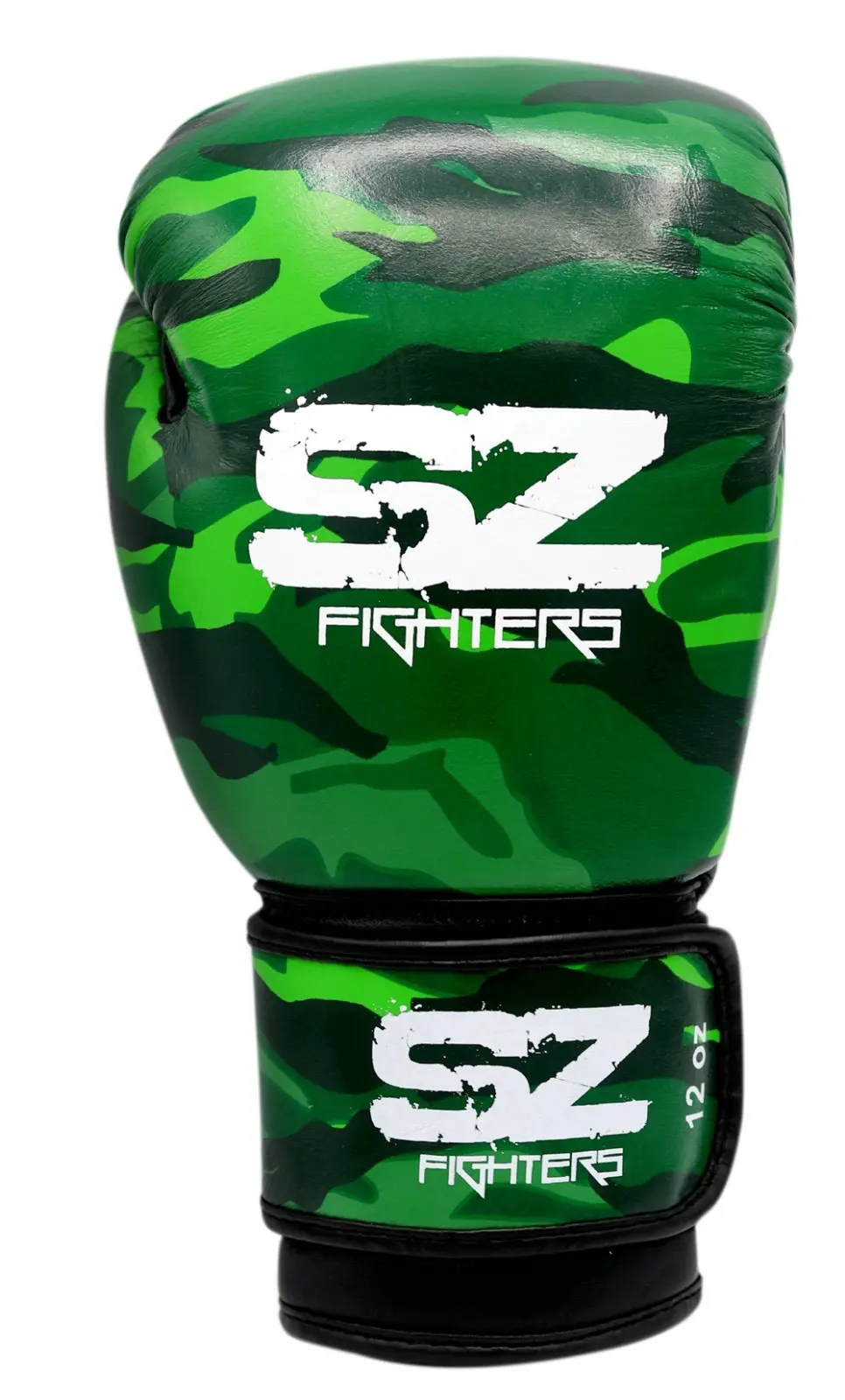 SZ Fighters – Боксови ръкавици естествена кожа – Camo – Green, преден изглед на една ръкавица