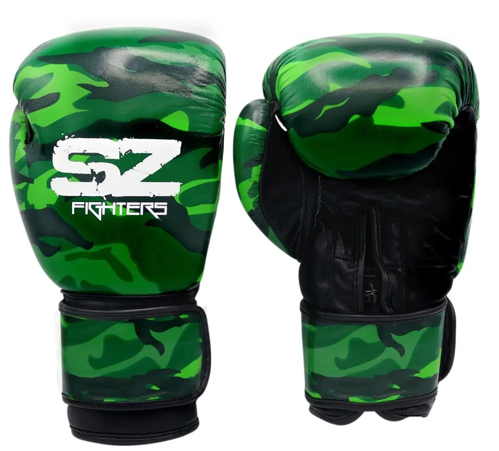 SZ Fighters – Боксови ръкавици естествена кожа – Camo – Green, изглед отпред и отзад