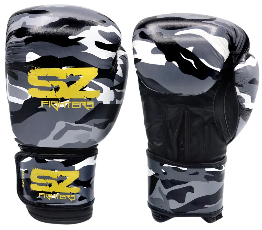 SZ Fighters – Боксови ръкавици естествена кожа – Camo – Grey – преден изглед