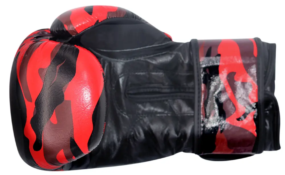 SZ Fighters – Боксови ръкавици естествена кожа – Camo – Red, страничен изглед