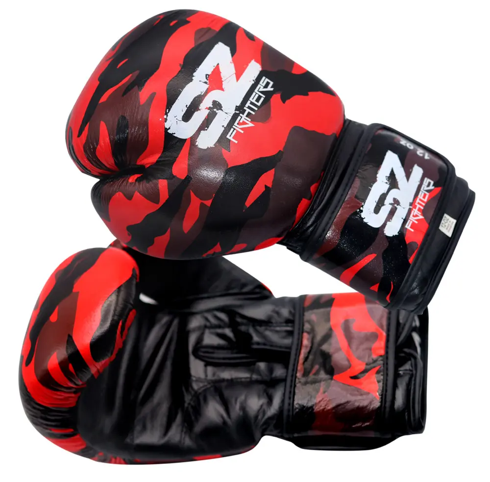 SZ Fighters – Боксови ръкавици естествена кожа – Camo – Red, лява ръкавица
