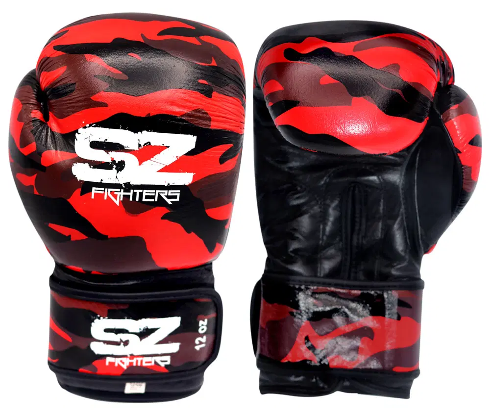 SZ Fighters – Боксови ръкавици естествена кожа – Camo – Red