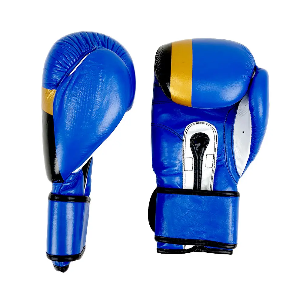 SZ Fighters – Боксови ръкавици естествена кожа – Warrior Blue, страничен изглед
