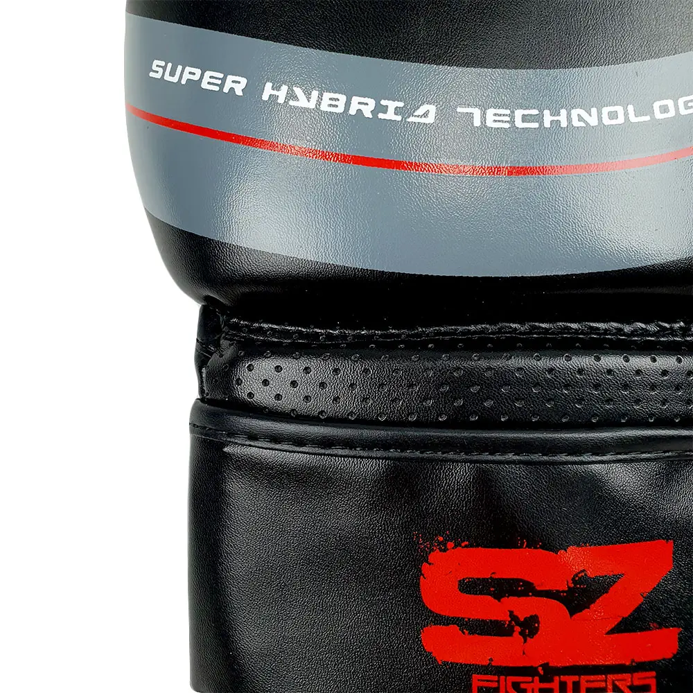 SZ Fighters – Боксови ръкавици изкуствена кожа – Thunder Black, текст SUPER HYBRID TECHNOLOGY