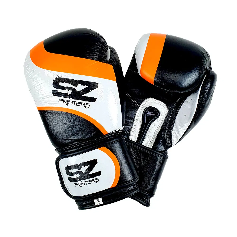 SZ Fighters – Боксови ръкавици естествена кожа – Warrior Black, преден изглед