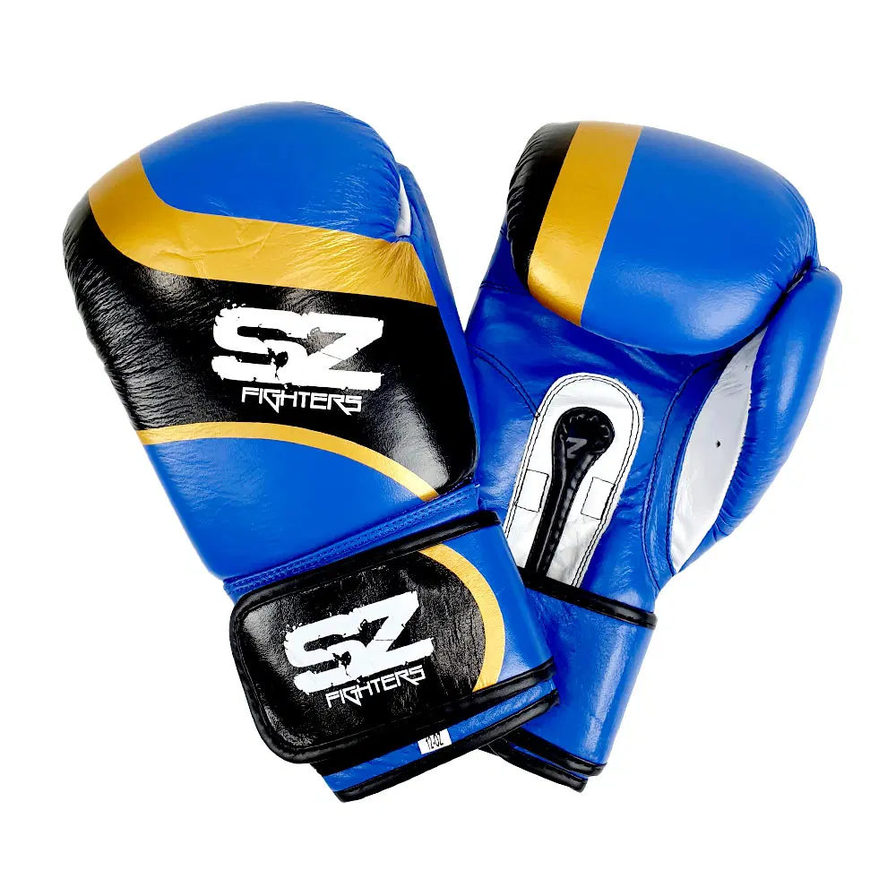 SZ Fighters – Боксови ръкавици естествена кожа – Warrior Blue, преден изглед