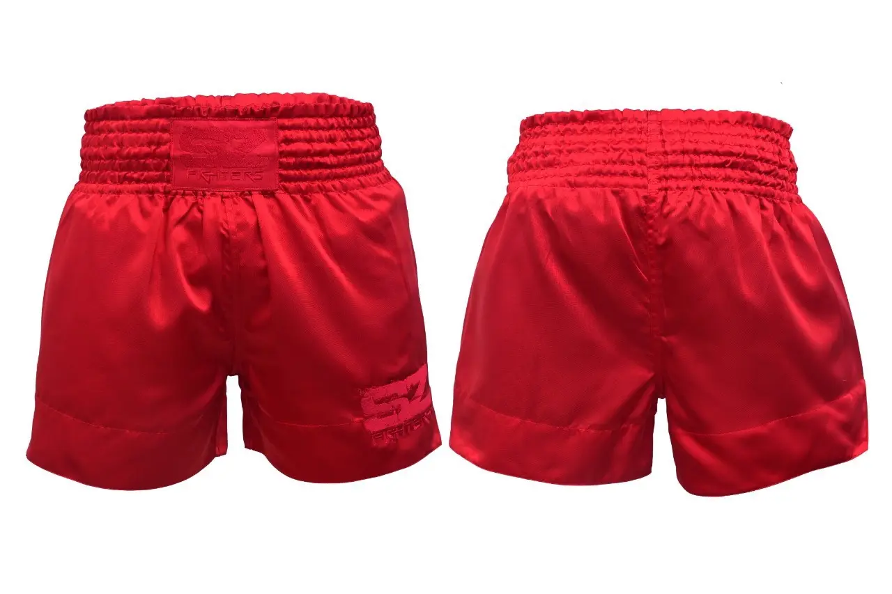 SZ Fighters – Шорти за Муай Тай и Кикбокс Classic – Red/Red, преден и заден изглед