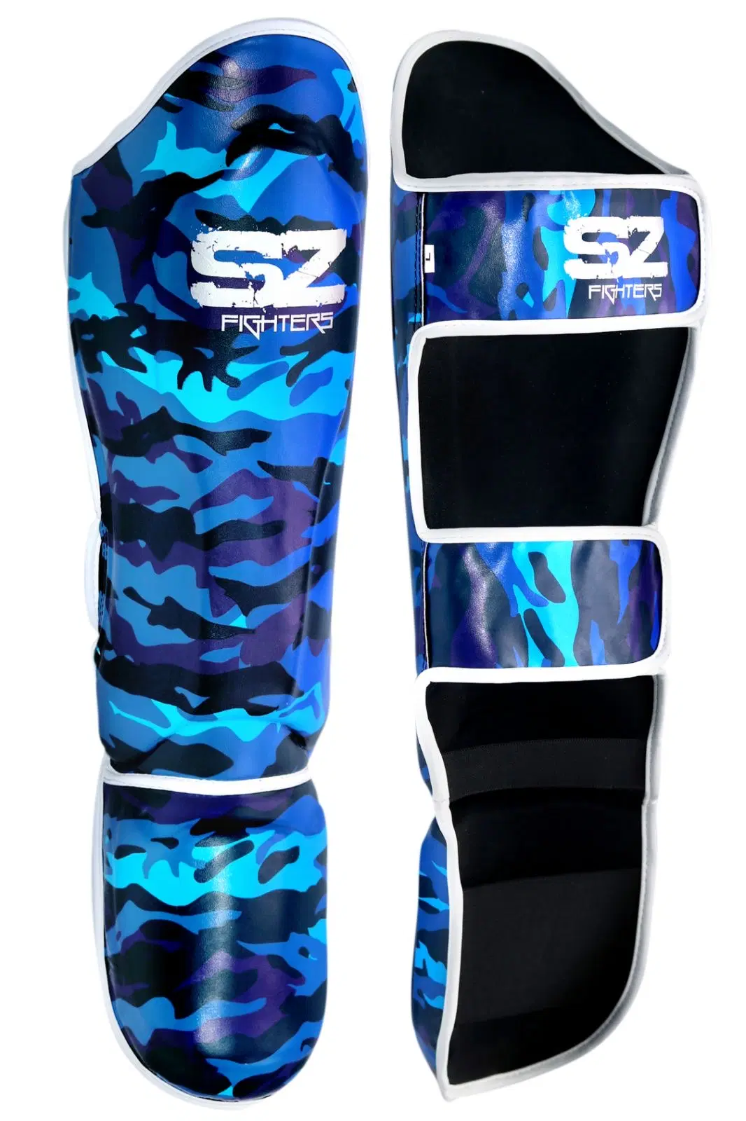SZ Fighters – Тай Протектори за Крака Camo – Blue преден изглед