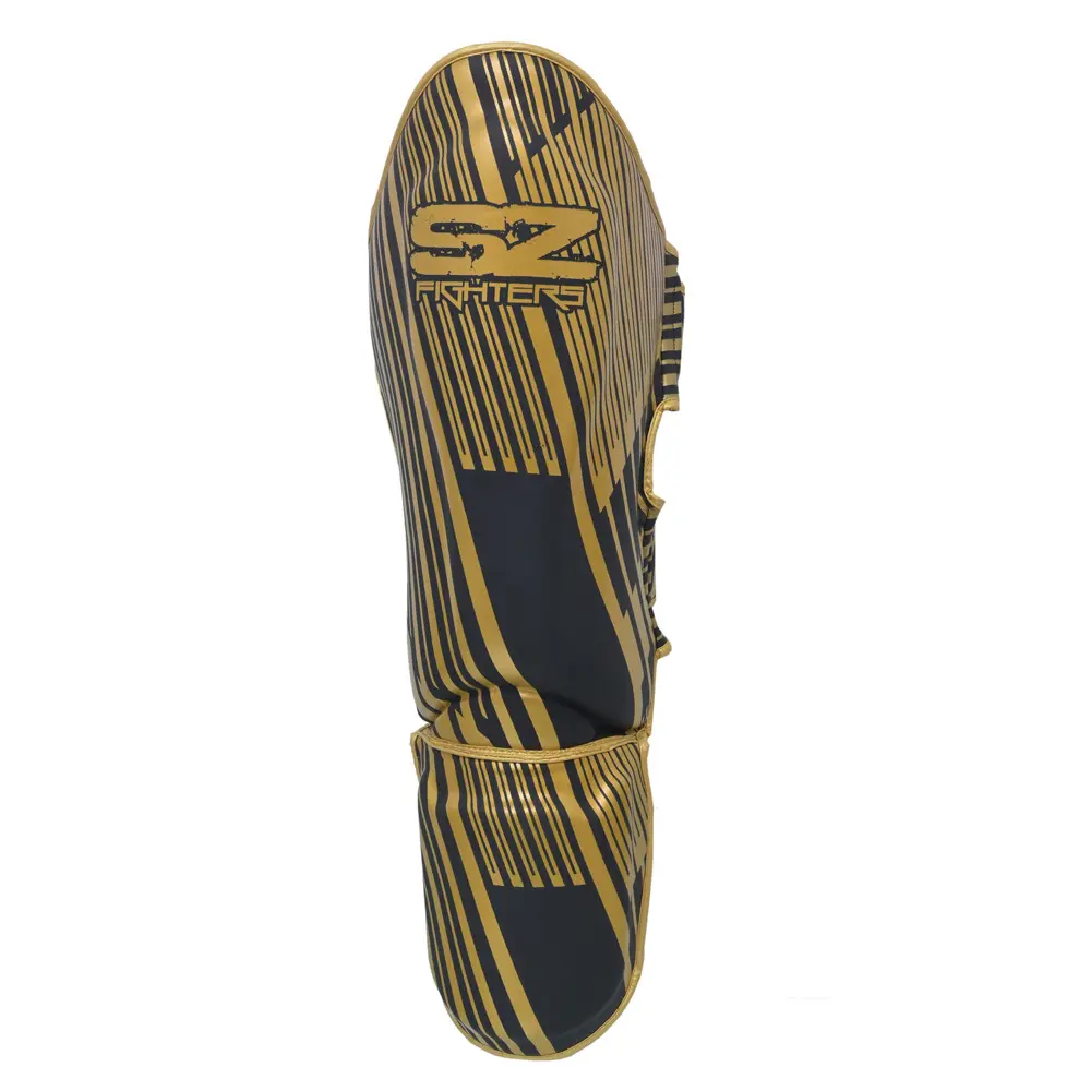 SZ Fighters – Тай Протектори за Крака Plasma 2.0 Gold-Black, горен изглед