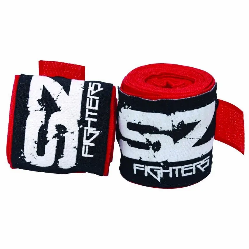 SZ Fighters – Бинт 3,5 м, преден изглед на един разгърнат и един навит бинт с червена подплата