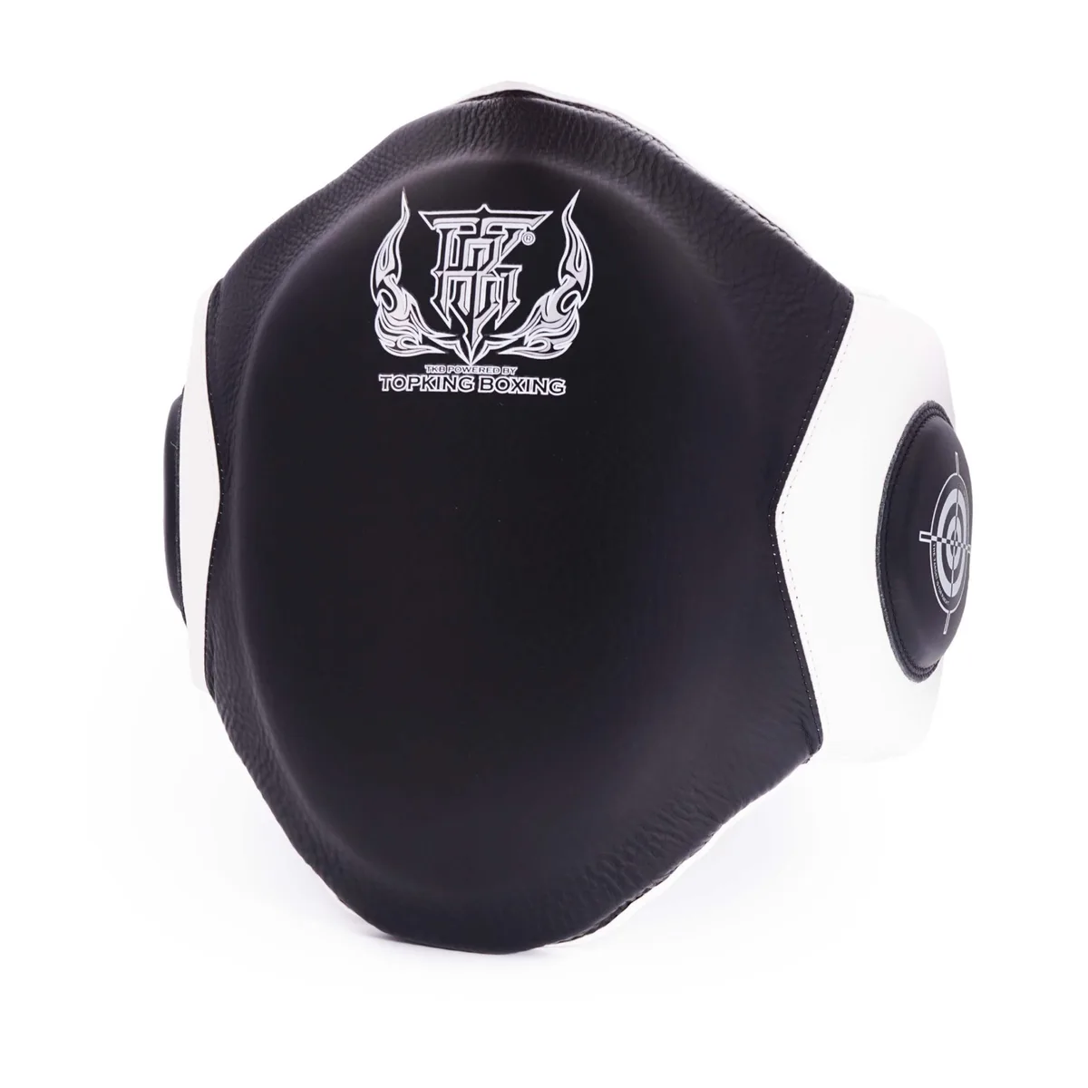 Протектор за корем Top King BELLY PROTECTOR BLACK WHITE 02 - изглед отпред, показващ черно-бялата комбинация и логото на марката.