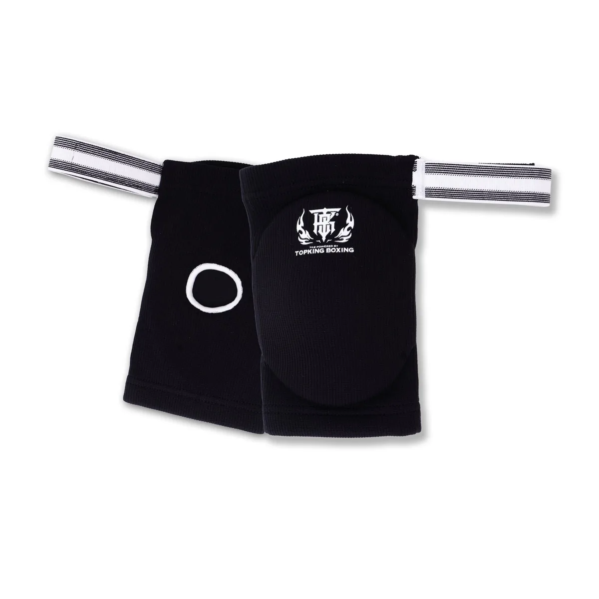 Черни протектори за лакти TOPKING BLACK ELBOW PADS от Top King, показани отблизо, с акцент върху защитната подплата и логото на марката.