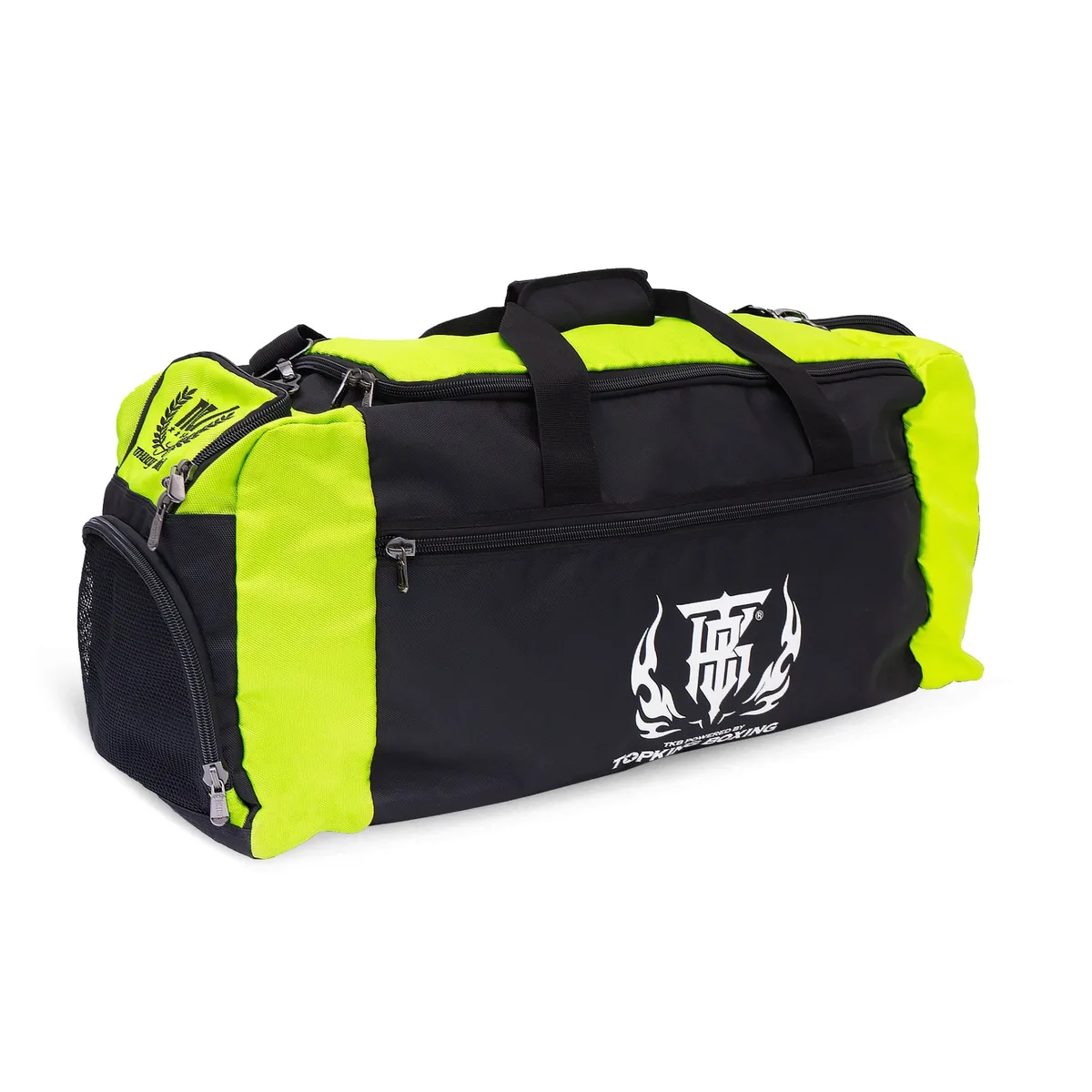 TOPKING BLACK GREEN GYM BAG 01 – спортен сак с регулируема презрамка за рамо, показан отстрани