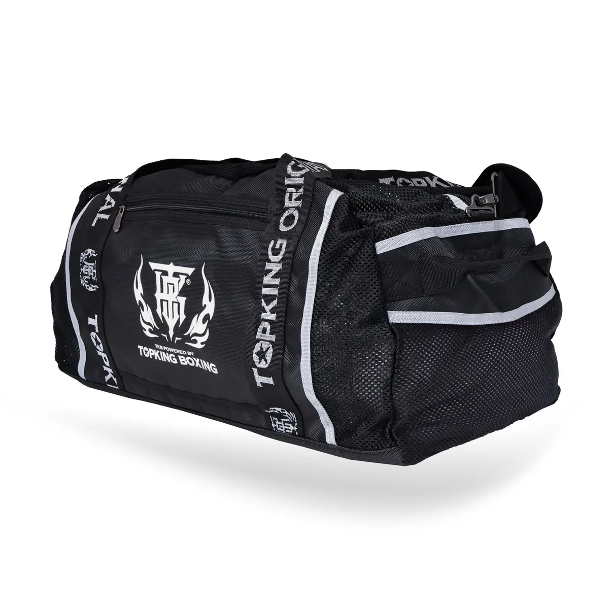 Страничен изглед на спортен сак TOPKING BLACK GREY GYM BAG 04, показващ обема