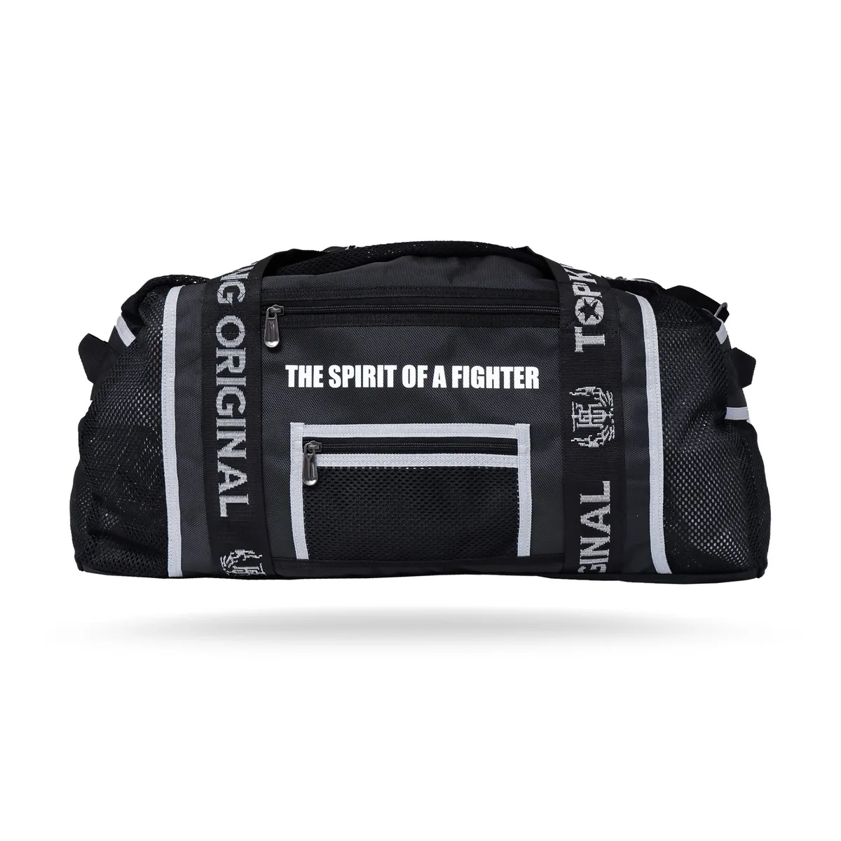 Детайлен изглед на ципове и шевове на сака TOPKING BLACK GREY GYM BAG 04