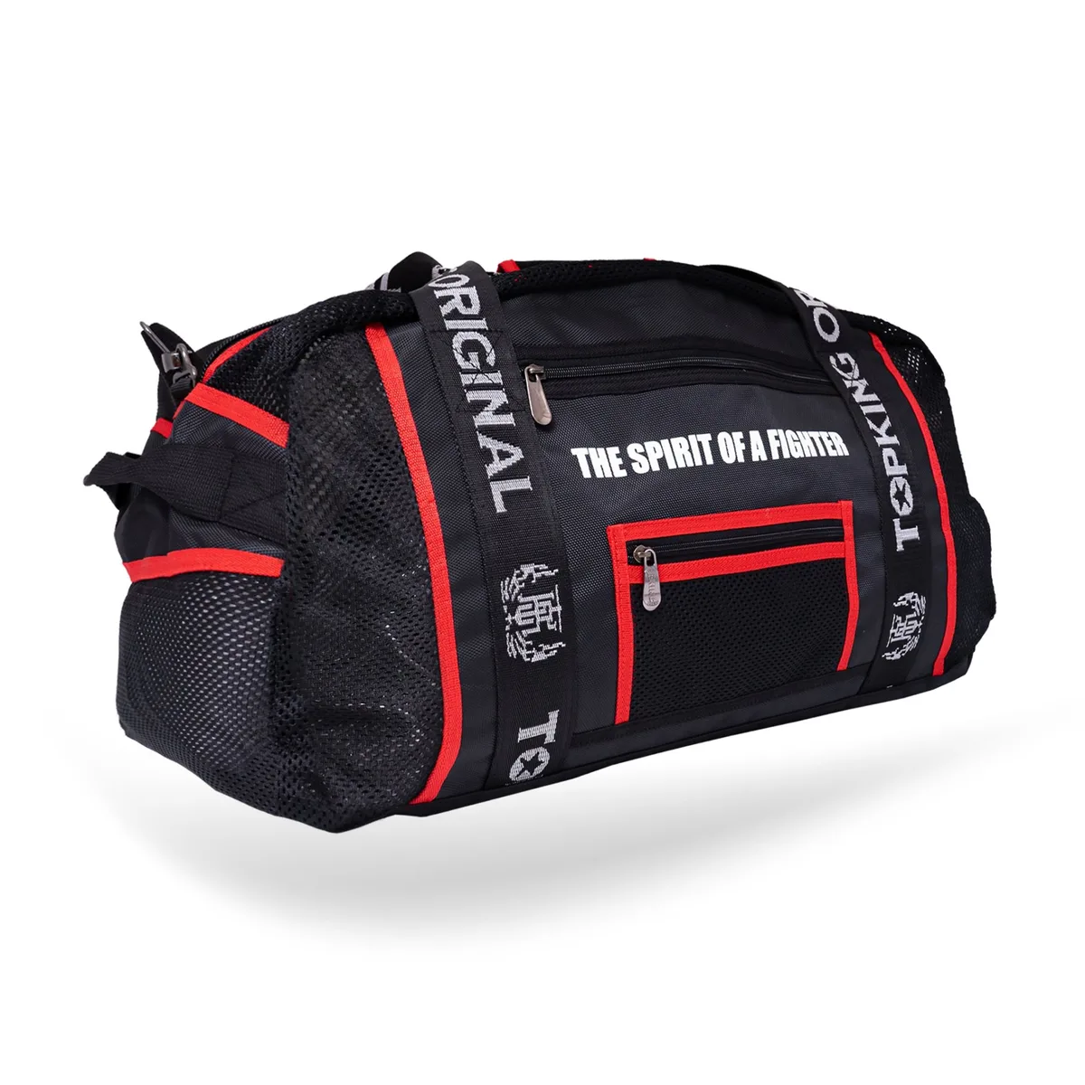 Сак Top King BLACK RED GYM BAG 04, поглед отгоре с отворен цип, показващ основното отделение
