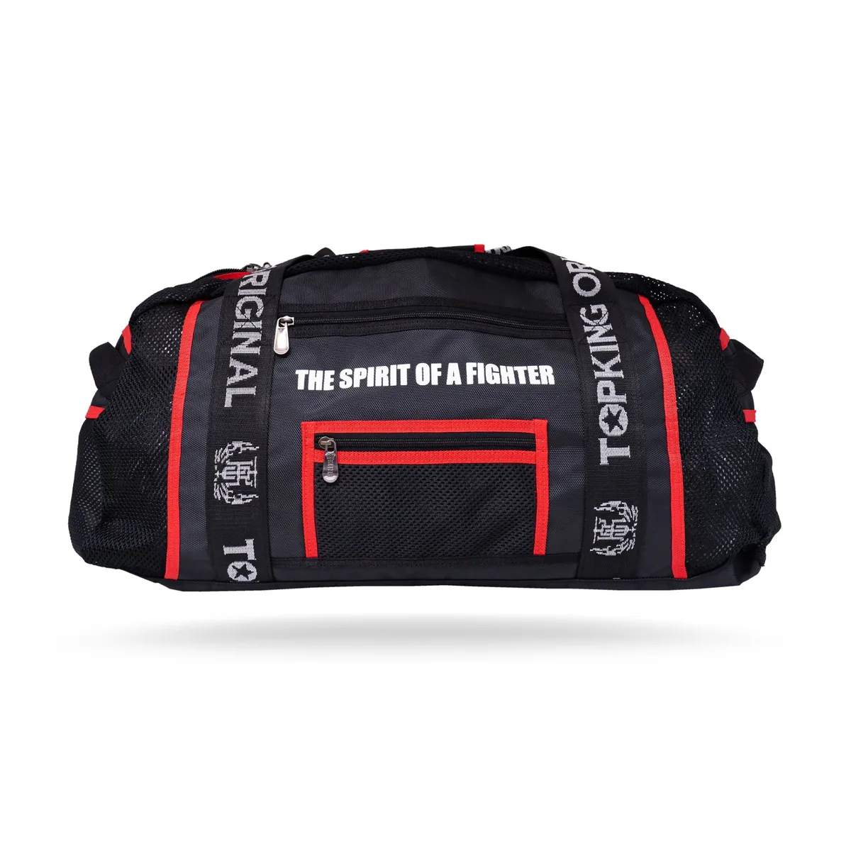 Детайл на дръжките и презрамката на сак Top King BLACK RED GYM BAG 04