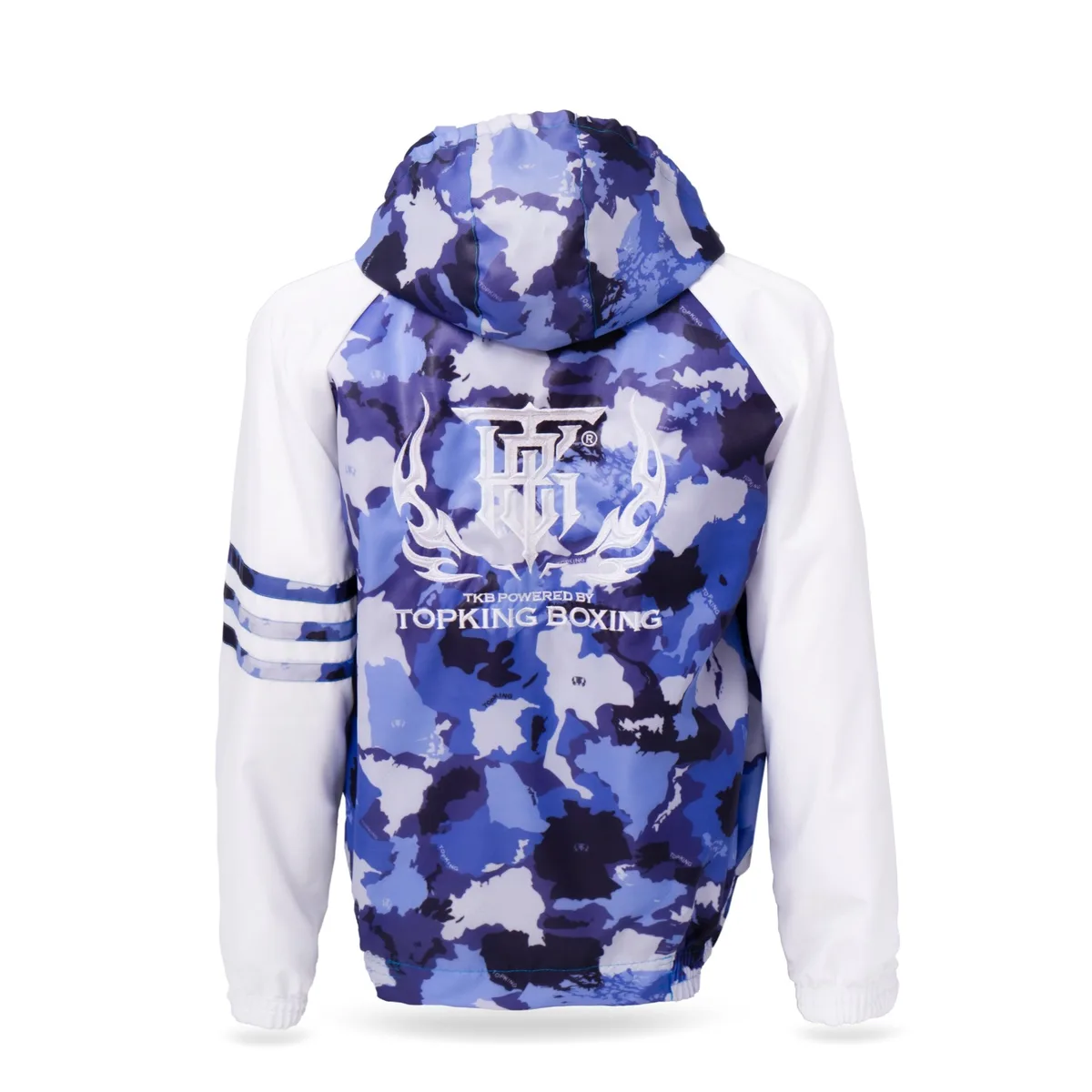 Заден изглед на суитшърта TOPKING BLUE CAMOUFLAGE JACKET, подчертаващ цялостния дизайн на гърба.