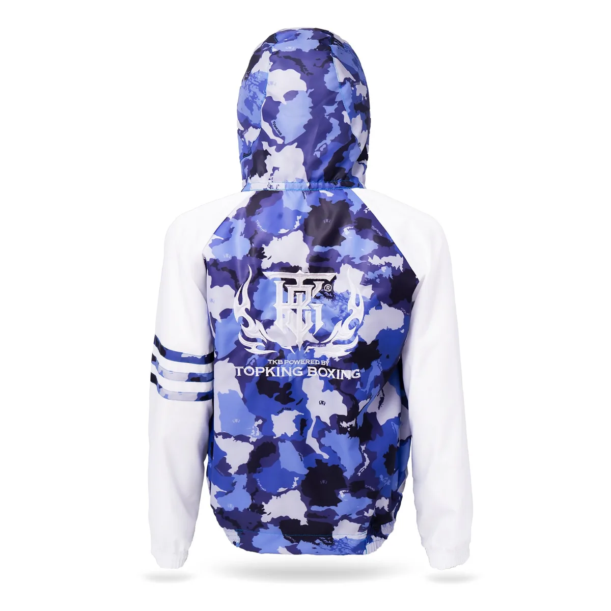 Детайлна снимка на материята и камуфлажния десен на TOPKING BLUE CAMOUFLAGE JACKET, показваща качеството на изработка.