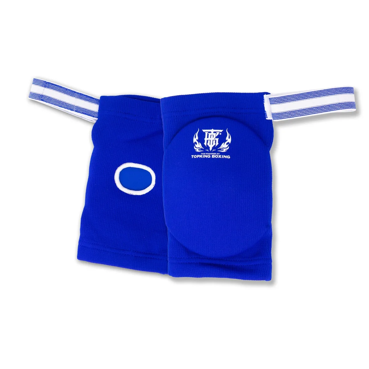 Сини протектори за лакти TOPKING BLUE ELBOW PADS, показани отблизо, подчертаващи дизайна и цвета