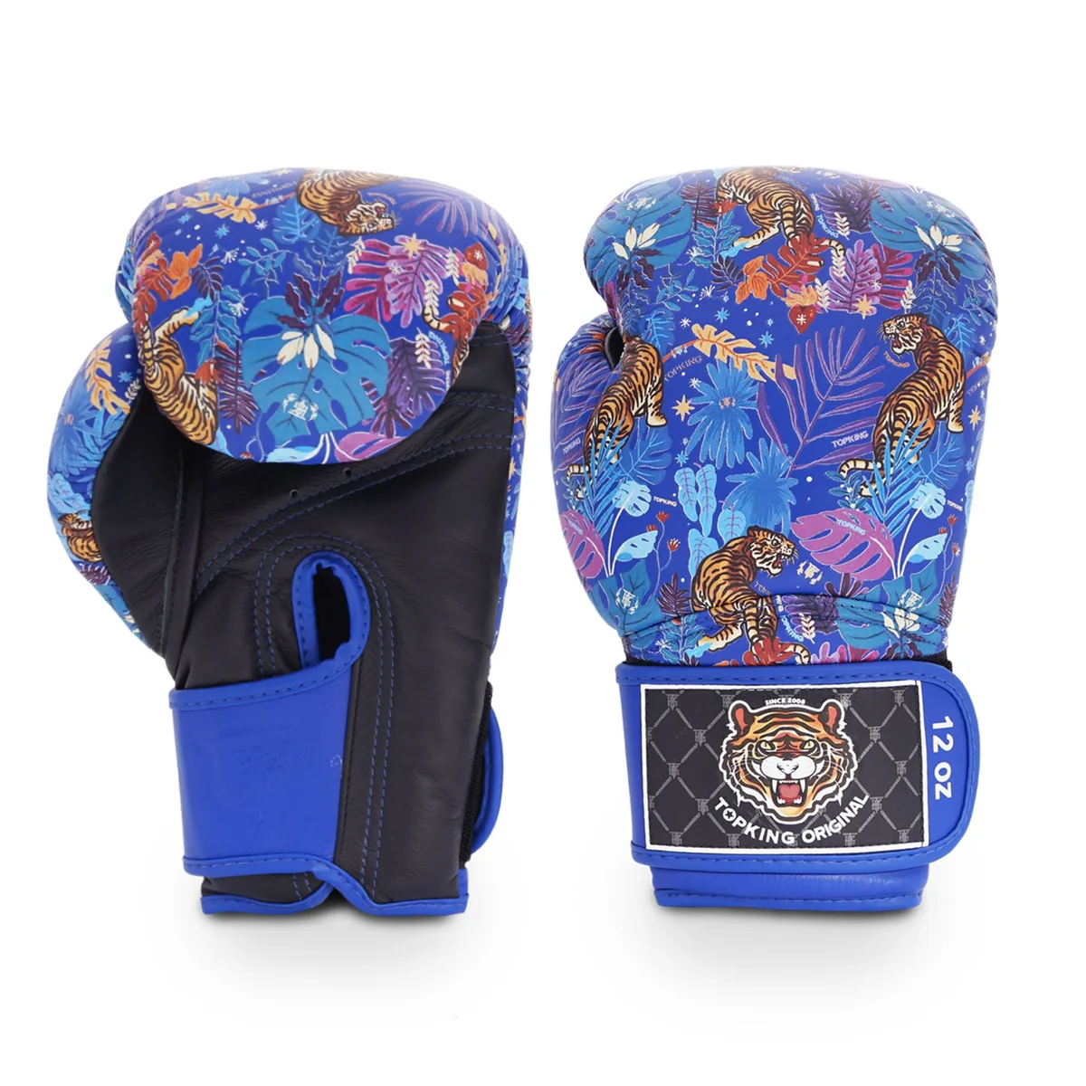 Боксови ръкавици Top King Wild Tiger King в черно и синьо, с тигрова графика