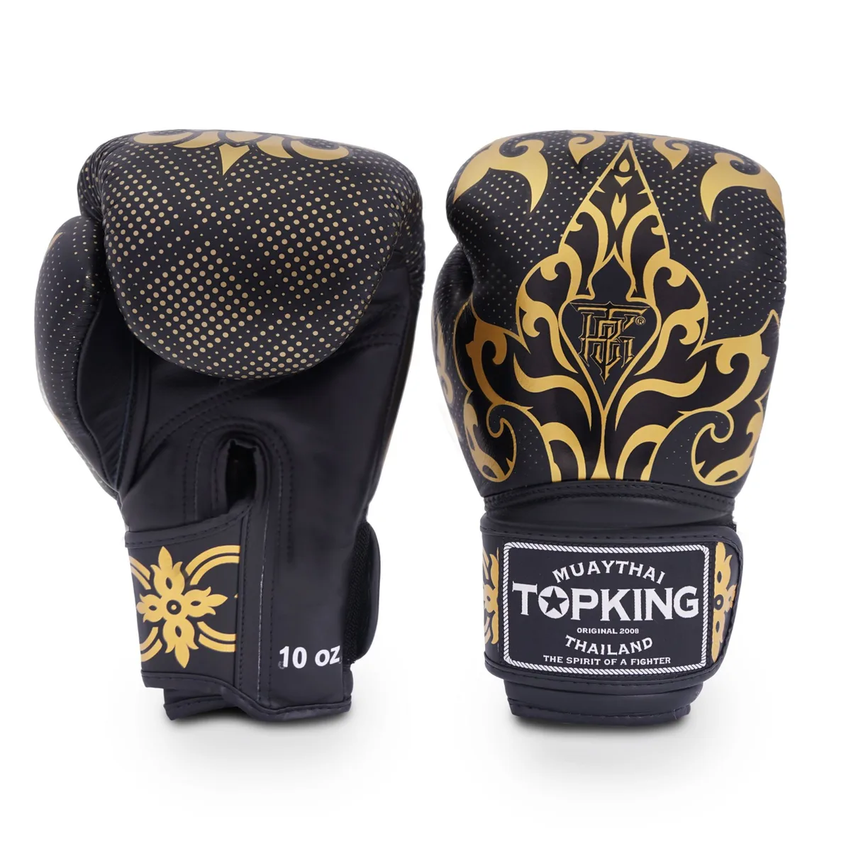 Боксови ръкавици Top King BLACK KANOK, черен цвят, с логото на марката, показани отпред