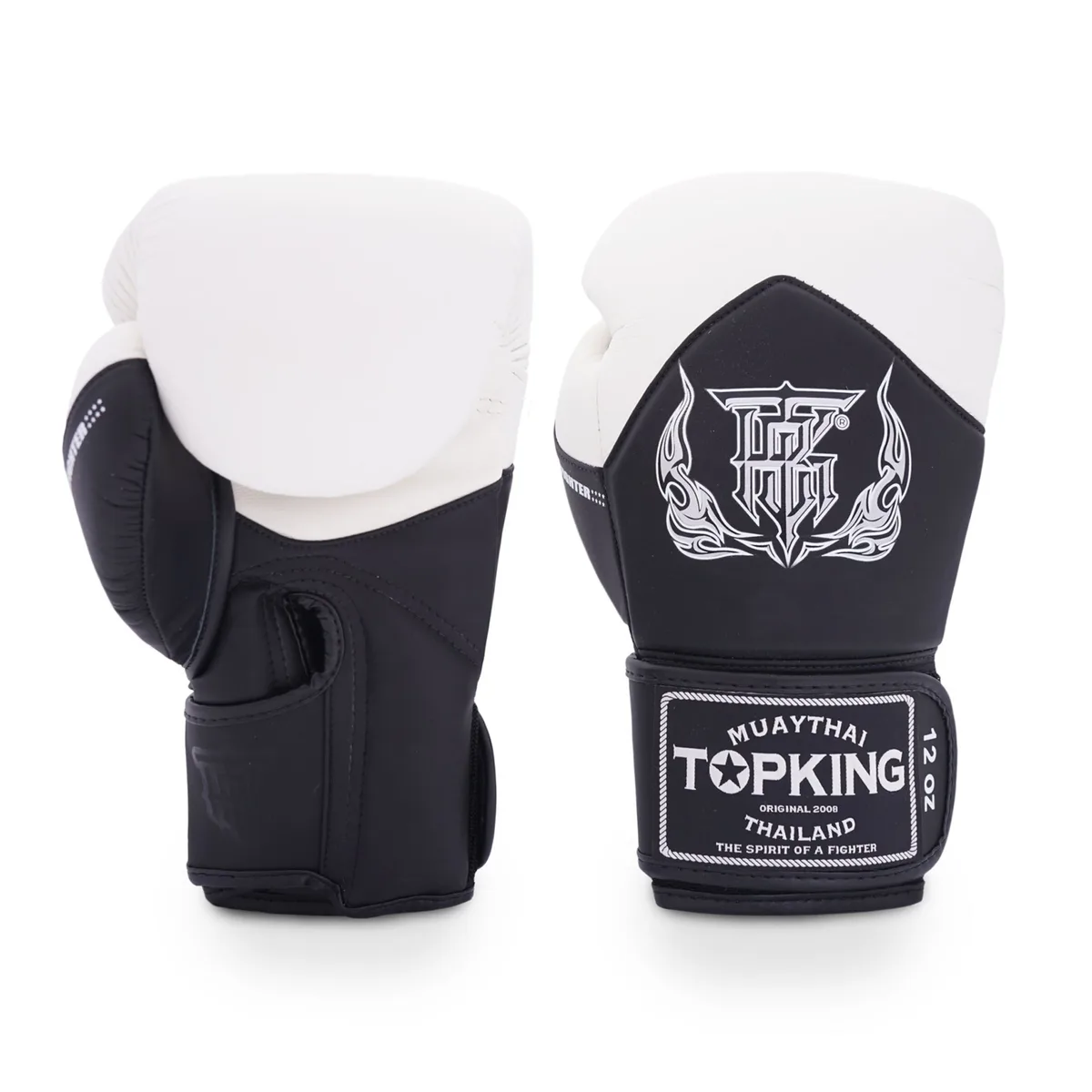 Боксови ръкавици Top King BLACK WHITE BLEND, изглед отпред, показващ черния и белия дизайн